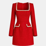 Aila – Elegant Mini Dress with Pearl-Trim Detailing