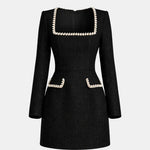 Aila – Elegant Mini Dress with Pearl-Trim Detailing