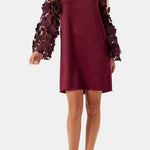 Alondra – Floral Mesh Sleeve Mini Dress in Burgundy