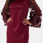 Alondra – Floral Mesh Sleeve Mini Dress in Burgundy