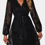 Belen – Midnight V-Neck Sequin A-Line Dress
