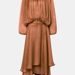Briar – Long Sleeve Satin Midi Dress With Layered Ruffle Hem