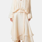 Briar – Long Sleeve Satin Midi Dress With Layered Ruffle Hem