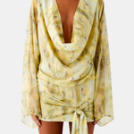 Charley – Draped Long-Sleeve Mini Dress with Asymmetric Tie Detail