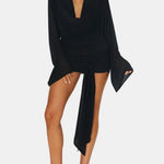Charley – Draped Long-Sleeve Mini Dress with Asymmetric Tie Detail