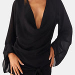 Charley – Draped Long-Sleeve Mini Dress with Asymmetric Tie Detail