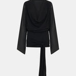 Charley – Draped Long-Sleeve Mini Dress with Asymmetric Tie Detail