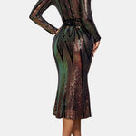 Halle – Plunging V-Neck Sequin Midi Party Dress in Green