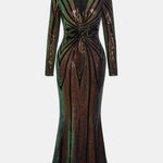 Halle – Plunging V-Neck Sequin Midi Party Dress in Green