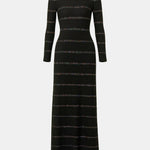 Jennifer – Sequin Stripe Knit Midi Dress in Black