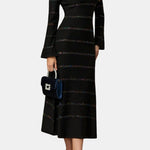 Jennifer – Sequin Stripe Knit Midi Dress in Black