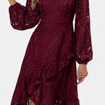 Lakelynn – Ruffled Lace V-Neck Midi Dress with Statement Sleeves