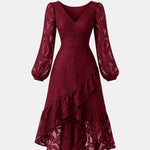 Lakelynn – Ruffled Lace V-Neck Midi Dress with Statement Sleeves