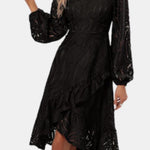 Lakelynn – Ruffled Lace V-Neck Midi Dress with Statement Sleeves