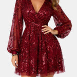 Lara – Sparkling V-Neck Mini Dress with Elegant Draped Silhouette