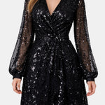 Lara – Sparkling V-Neck Mini Dress with Elegant Draped Silhouette