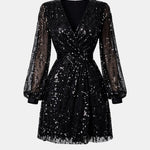 Lara – Sparkling V-Neck Mini Dress with Elegant Draped Silhouette