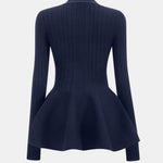 Lia – Solid V-Neck Puff Hem Sweater Cardigan