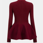 Lia – Solid V-Neck Puff Hem Sweater Cardigan