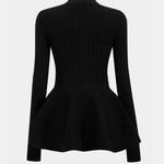 Lia – Solid V-Neck Puff Hem Sweater Cardigan