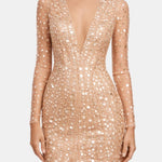 Malaya – Deep V Sequin Evening Dress with Long Sleeves