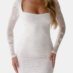 Miranda – Square-Neck Long Sleeve Lace Mini Dress