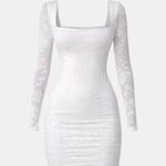 Miranda – Square-Neck Long Sleeve Lace Mini Dress