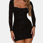 Miranda – Square-Neck Long Sleeve Lace Mini Dress