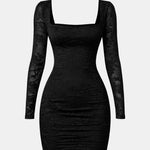 Miranda – Square-Neck Long Sleeve Lace Mini Dress