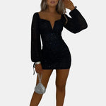 Precille – Sparkle Long Sleeve Bodycon Mini Dress