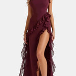 Sonia – Asymmetric Waterfall Ruffle Long Dress