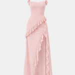 Sonia – Asymmetric Waterfall Ruffle Long Dress