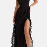 Sonia – Asymmetric Waterfall Ruffle Long Dress