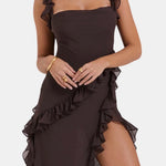 Sonia – Asymmetric Waterfall Ruffle Long Dress