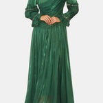 Stephanie – Beaded Trim Draped Long Sleeve Maxi Dress