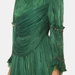 Stephanie – Beaded Trim Draped Long Sleeve Maxi Dress