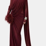 Taya – Asymmetric Draped Cape Gown in Burgundy