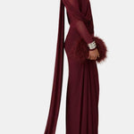 Taya – Asymmetric Draped Cape Gown in Burgundy