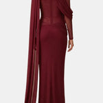 Taya – Asymmetric Draped Cape Gown in Burgundy