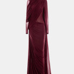 Taya – Asymmetric Draped Cape Gown in Burgundy