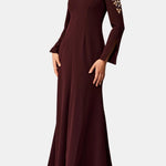 Tressia – Embellished V-Neck Long Dress in Burgundy