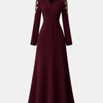 Tressia – Embellished V-Neck Long Dress in Burgundy