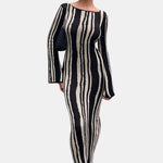 Trixie – Contrast Stripe Round Neck Knit Maxi Dress
