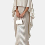 Veda – Pleated Chiffon Maxi Dress with High Neck Silhouette