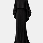 Veda – Pleated Chiffon Maxi Dress with High Neck Silhouette