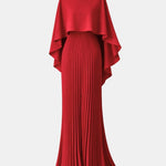 Veda – Pleated Chiffon Maxi Dress with High Neck Silhouette