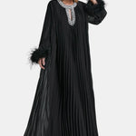 Virelia - Diamante Feathered Pleated Maxi Chiffon Cocktail Dress
