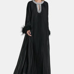 Virelia - Diamante Feathered Pleated Maxi Chiffon Cocktail Dress