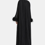Virelia - Diamante Feathered Pleated Maxi Chiffon Cocktail Dress