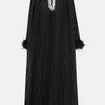 Virelia - Diamante Feathered Pleated Maxi Chiffon Cocktail Dress